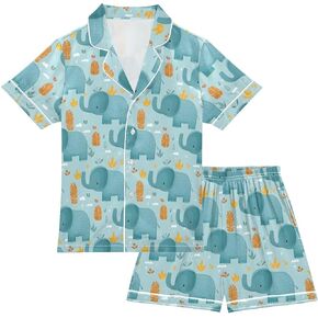 مجموعة بيجامات من الساتان مكونة من قطعتين من الحيوانات اللطيفة، ملابس نوم حريرية بأزرار سفلية، ملابس نوم صيفية in Kuwait