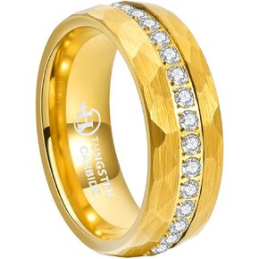 Tungsten Wedding Bands for Men, CZ Zircon Inlay, Irregularly Hammered Men's Rings in Saudi Arabia