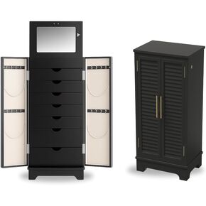 Hives and Honey Porsha Jewelry Armoire - خزانة قفل 7 -Drawer الحديثة مع أبواب مصراع ومقابض نحاسية ، فحم in Kuwait