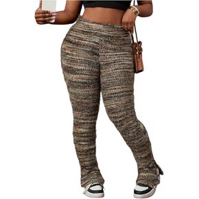 GORGLITTER Women's Fuzzy Stacked Legging Pants Striped High Waisted Y2K Club Bell Bottom Knitted Leggings in Saudi Arabia
