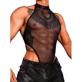 Men Sexy Lingerie, Snap Crotch High Cut Fishnet Bodysuit, Sheer Mesh Sissy Clothes Gay Club, Party Dance Rave Outfits in Saudi Arabia