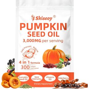Pumpkin Seed Oil with Saw Palmetto, 300 Softgels | 4 in 1 Vitamin D3 & Elderberry, 3000mg Cold Pressed & Pure Virgin Oil | Supports Hair, Urinary, Bladder & Prostate Health, Immune | Vegan, Non-GMO in Saudi Arabia