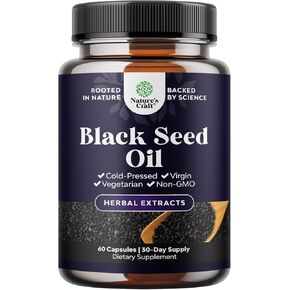 كبسولات زيت بذور سوداء نباتية - كبسولات زيت بذور الكمون الأسود المضغوطة على البارد مع أوميغا 3 6 9 ومضادات الأكسدة والثيموكينون لدعم نمو الشعر ودعم صحة المفاصل والهضم in Kuwait