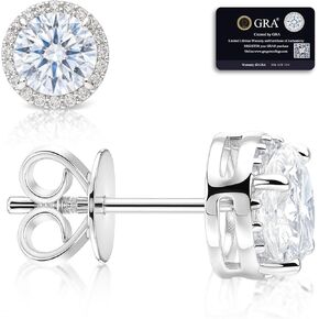 Moissanite Halo Stud Earrings for Women and Men, 925 Sterling Silver Hypoallergenic Nickel Free Earrings, Featuring 1ct Main Stone Round Cut D Color VVS1 Clarity, Elegant Fine Jewelry Gift in Saudi Arabia