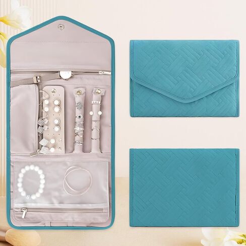 Travel Jewelry Case Organizer, Collapsible Jewelry Travel Pouch Wallet for Earrings, Rings, Necklace, 17x9 inches (Black) in Saudi Arabia