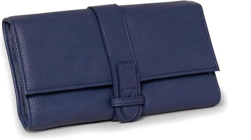 Bey-Berk Vegan Leather Travel Jewelry Roll Organizer (Navy), 5" x 9.5" Folding Jewelry Clutch with Zippered Pockets, Ring Rolls and Necklace Clips in Saudi Arabia