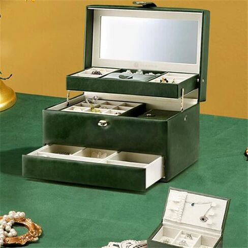 Large Capacity Jewelry Box Delicate Jewelry Storage Box With Lock Can Be Portable (D 26 * 18.5 * 16.5 cm) in Saudi Arabia