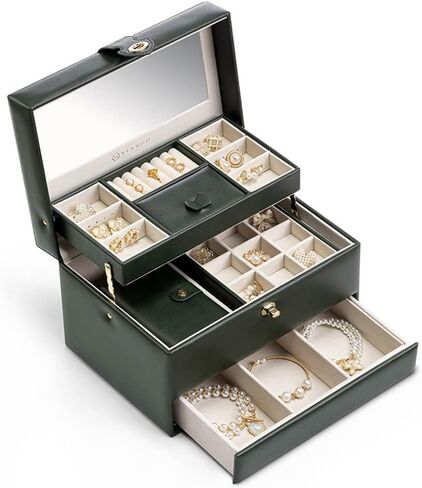 Large Capacity Jewelry Box Delicate Jewelry Storage Box With Lock Can Be Portable (D 26 * 18.5 * 16.5 cm) in Saudi Arabia