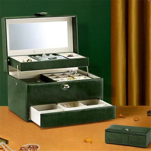 Large Capacity Jewelry Box Delicate Jewelry Storage Box With Lock Can Be Portable (D 26 * 18.5 * 16.5 cm) in Saudi Arabia
