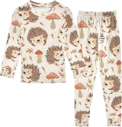 senya Hedgehogs Forest Mushrooms Pajamas Set Long Sleeve Soft Cotton Sleepwear 2 Piece in Saudi Arabia