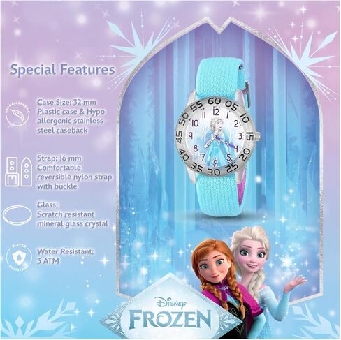 Disney Frozen 2-Pack Watch Set for Kids Ages 4–7 – Featuring Elsa and Anna Snowflake Dial Designs – Pink and Black Bezels with Blue and Purple Nylon Straps – GET 2 Mystery Bonus Watches in Saudi Arabia