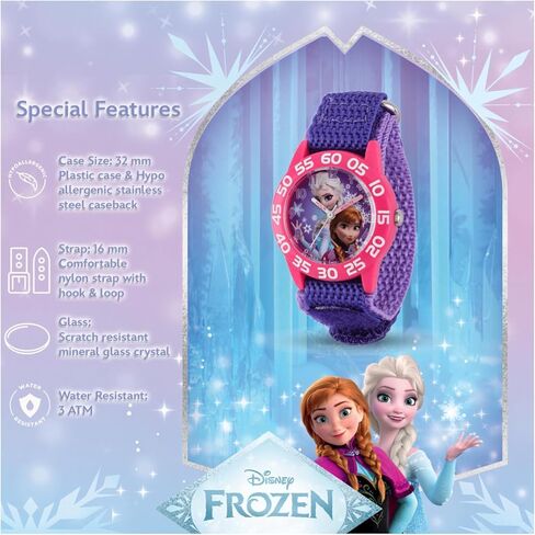 Disney Frozen 2-Pack Watch Set for Kids Ages 4–7 – Featuring Elsa and Anna Snowflake Dial Designs – Pink and Black Bezels with Blue and Purple Nylon Straps – GET 2 Mystery Bonus Watches in Saudi Arabia