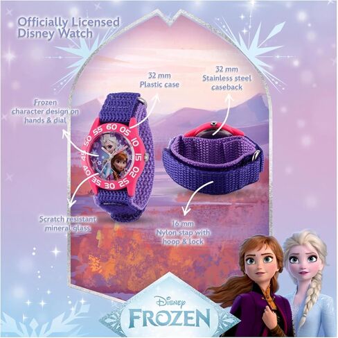 Disney Frozen 2-Pack Watch Set for Kids Ages 4–7 – Featuring Elsa and Anna Snowflake Dial Designs – Pink and Black Bezels with Blue and Purple Nylon Straps – GET 2 Mystery Bonus Watches in Saudi Arabia
