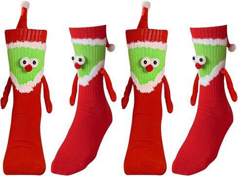 4 Pairs Christmas Funny Holding Hands Socks, Cute Magnetic Hand Holding Socks for Women Men, Crazy Holiday Socks Xmas Gifts with Christmas Print, Silly Novelty Socks for Couple, Family, Friends in Kuwait