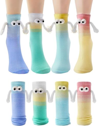 4 Pairs Christmas Funny Holding Hands Socks, Cute Magnetic Hand Holding Socks for Women Men, Crazy Holiday Socks Xmas Gifts with Christmas Print, Silly Novelty Socks for Couple, Family, Friends in Kuwait