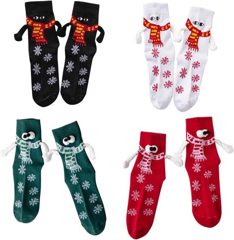 4 Pairs Christmas Funny Holding Hands Socks, Cute Magnetic Hand Holding Socks for Women Men, Crazy Holiday Socks Xmas Gifts with Christmas Print, Silly Novelty Socks for Couple, Family, Friends in Kuwait