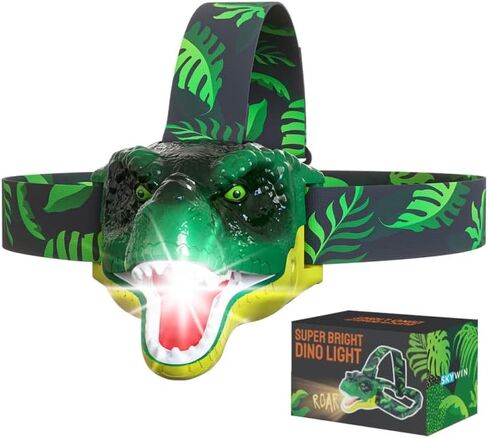 Skywin Kids Headlamp - 2 Pack, 2.8 x 2.9 x 2.7" Dinosaur Headlamp for Kids, Squeeze Mouth to Switch, Roaring Sound Dinosaur Head Lamp, with Adjustable Strap Kids Camping Hunting Gear,Kids Flashlights in Kuwait