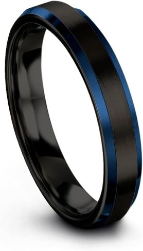 Tungsten Carbide Wedding Band Ring 10mm 8mm 6mm 4mm for Men Women Blue Black Interior with Blue Beveled Edge Brushed Polished Personalized Custom Engraving Anniversary Engagement in Saudi Arabia