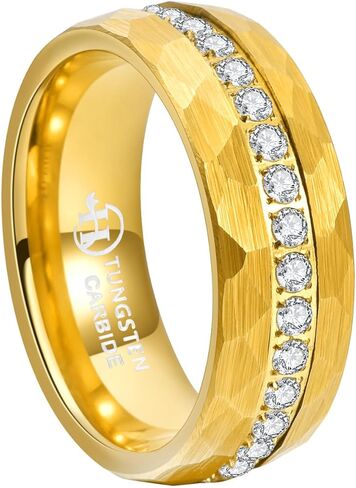 Tungsten Wedding Bands for Men, CZ Zircon Inlay, Irregularly Hammered Men's Rings in Saudi Arabia