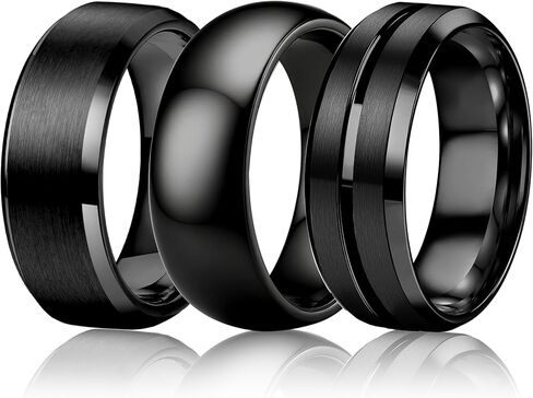 Besteel 3 قطع خواتم من الفولاذ المقاوم للصدأ للرجال والنساء 8 مم للرجال مجموعة خاتم زفاف بسيط ورائع ومصقول عالي الجودة ومجوهرات الخطوبة مريحة تناسب 6-14 هدايا عيد الميلاد in Kuwait