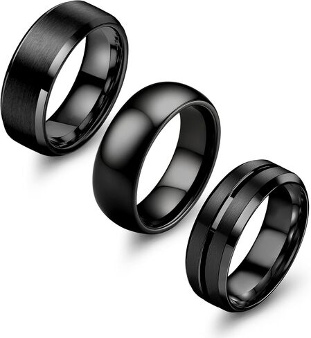 Besteel 3 قطع خواتم من الفولاذ المقاوم للصدأ للرجال والنساء 8 مم للرجال مجموعة خاتم زفاف بسيط ورائع ومصقول عالي الجودة ومجوهرات الخطوبة مريحة تناسب 6-14 هدايا عيد الميلاد in Kuwait
