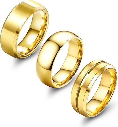 Besteel 3 قطع خواتم من الفولاذ المقاوم للصدأ للرجال والنساء 8 مم للرجال مجموعة خاتم زفاف بسيط ورائع ومصقول عالي الجودة ومجوهرات الخطوبة مريحة تناسب 6-14 هدايا عيد الميلاد in Kuwait