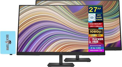 HP 27" P27h Computer Monitor Bundle with Docztorm Dock, FHD IPS (1920 x 1080) 60Hz Display, Stereo Audio, HDMI, VESA Mount (100x100 mm), Ideal for Home and Business (2025 Latest Model) in Saudi Arabia