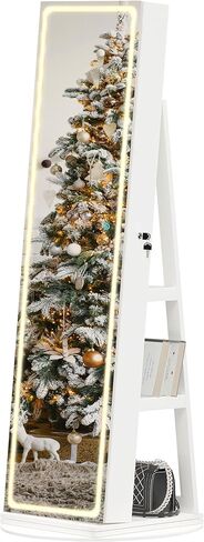 LED Mirror Jewelry Cabinet Standing, Swivel Jewelry Armoire with Full Length LED Mirror and Adjustable Lights, Lockable Jewelry Storage Organizer, Brown in Saudi Arabia