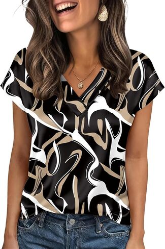 Zeagoo Women Silk Satin Tops Cap Short Sleeve Blouse V Neck Shirts Business Casual Outfits S-2XL in Kuwait