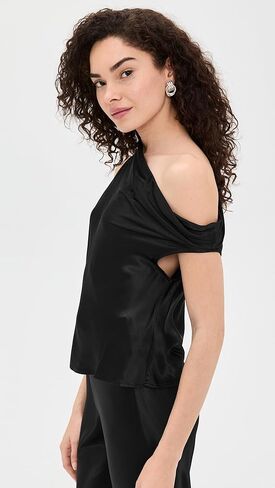 Enza Costa Women's Satin Bias Off Shoulder Shirt in Saudi Arabia