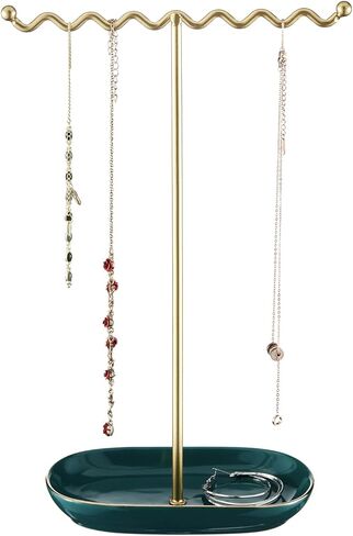 Elegant Jewelry Holder Stand: Metal Tree & Ceramic Tray Organizer for Necklaces, Rings, Earrings - Durable, Rustproof Display Holder Easy to Access Deluxe White in Saudi Arabia