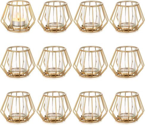 حامل شموع ضوء الشاي الهندسي - قطعة مركزية للزفاف للطاولات شموع شموع معدنية نذرية حامل مع أكواب القهوة وديكور غرفة المنزل وحفلات الزفاف وديكور أعياد الميلاد، ذهبي 6 قطع in Kuwait