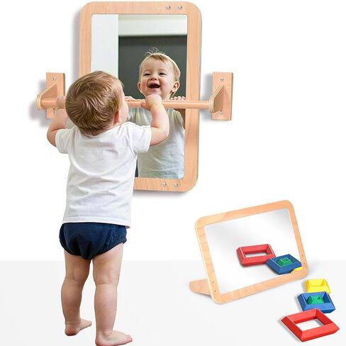 Montessori Baby 2-in-1 Shatterproof Safety Mirror with Pull-Up Bar - Infant Wall Mount & Floor Play for Tummy Time (6-18 Months) in Saudi Arabia