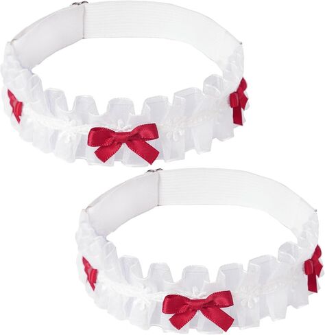Garter for Bride, White Lace with Red Bows for Wedding Bridal Accessories, Adjustable Elastic Garters for Women, 2PCS in Saudi Arabia