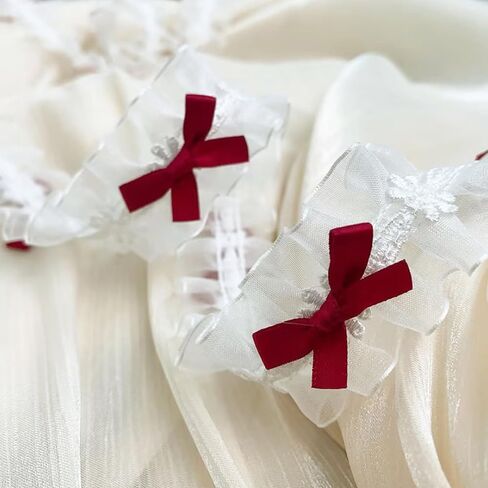 Garter for Bride, White Lace with Red Bows for Wedding Bridal Accessories, Adjustable Elastic Garters for Women, 2PCS in Saudi Arabia