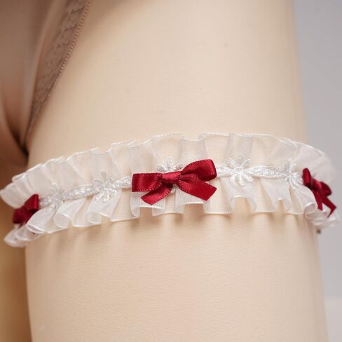 Garter for Bride, White Lace with Red Bows for Wedding Bridal Accessories, Adjustable Elastic Garters for Women, 2PCS in Saudi Arabia