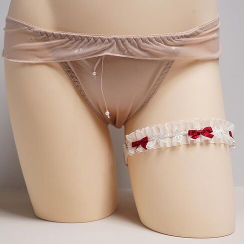 Garter for Bride, White Lace with Red Bows for Wedding Bridal Accessories, Adjustable Elastic Garters for Women, 2PCS in Saudi Arabia
