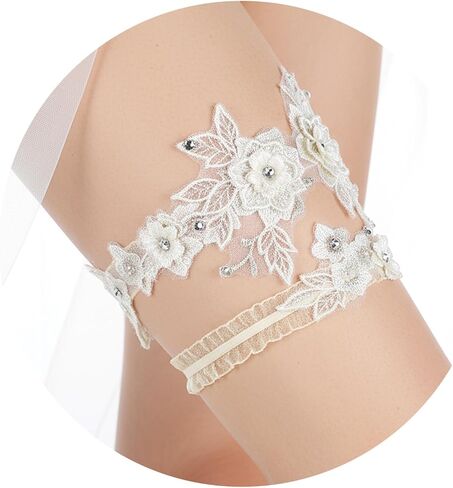 مجموعة رباط الساق من الدانتيل، قطعتان من أربطة الزفاف للعروس، رباط أرجل مرن من التول للنساء لحفلات التخرج in Kuwait