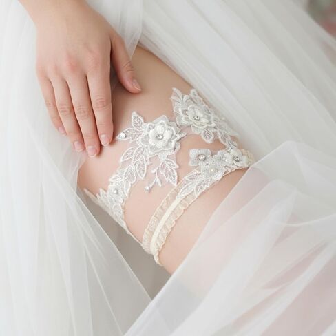 مجموعة رباط الساق من الدانتيل، قطعتان من أربطة الزفاف للعروس، رباط أرجل مرن من التول للنساء لحفلات التخرج in Kuwait