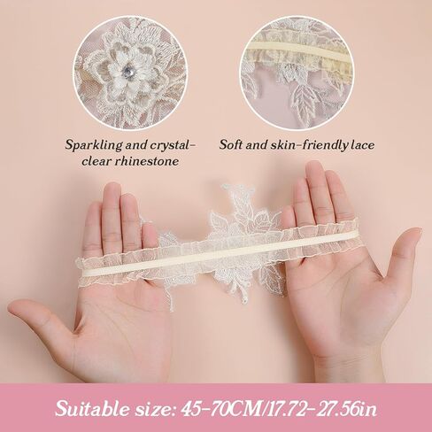 مجموعة رباط الساق من الدانتيل، قطعتان من أربطة الزفاف للعروس، رباط أرجل مرن من التول للنساء لحفلات التخرج in Kuwait