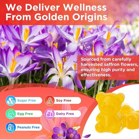 Saffron Gummies for Adult Kids, 10-IN-1 Saffron Supplements with Saffron Extract 88.5 mg, Vitamin D3, B6, B12, L-Theanine, St. John's Wort, Ashwagandha for Mood, Focus, Calm, Melatonin-Free, 120 Count in Saudi Arabia