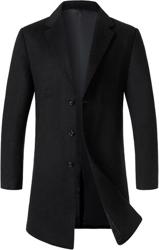 معطف FANARCHER رجالي من مزيج الصوف والبازلاء، سترة طويلة كاجوال، معطف بصدر واحد، بياقة مدببة، معطف شتوي in Kuwait