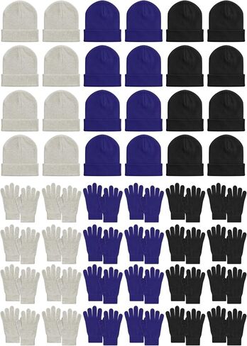 50 Pack Bulk Winter Hats and Gloves Set for Men and Women 24 Sets Homeless Supplies for Cold Weather Charity in Saudi Arabia