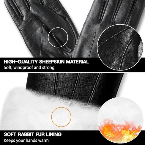 قفازات Eadali للرجال من جلد الغنم الأصلي مع بطانة من فراء الأرنب، شاشة لمس كاملة الإصبع، الطقس البارد وصندوق هدايا فاخر in Kuwait