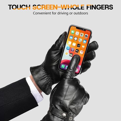 قفازات Eadali للرجال من جلد الغنم الأصلي مع بطانة من فراء الأرنب، شاشة لمس كاملة الإصبع، الطقس البارد وصندوق هدايا فاخر in Kuwait