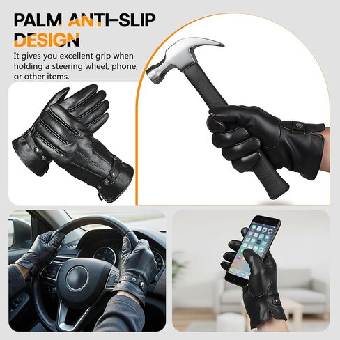 قفازات Eadali للرجال من جلد الغنم الأصلي مع بطانة من فراء الأرنب، شاشة لمس كاملة الإصبع، الطقس البارد وصندوق هدايا فاخر in Kuwait