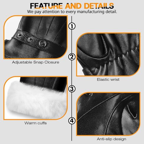 قفازات Eadali للرجال من جلد الغنم الأصلي مع بطانة من فراء الأرنب، شاشة لمس كاملة الإصبع، الطقس البارد وصندوق هدايا فاخر in Kuwait