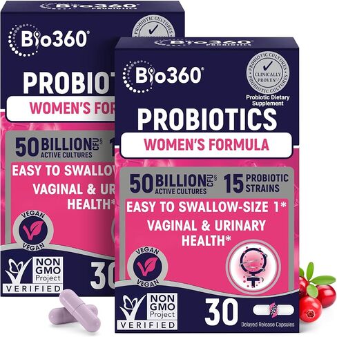 Bio360 Probiotics for Women Vaginigal Health - Supports pH Balance, Vaginal, Urinary, & Digestive Health - 50 Billion CFU & 15 Unique Strains for Healthy Vaginal Odor & Vaginal Flora - Shelf Stable in Saudi Arabia