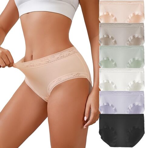 Womens Underwear Seamless Mid Rise Waisted Panties Full Coverage Sexy Lace Briefs Stretch Bikini 6 Pack in Saudi Arabia