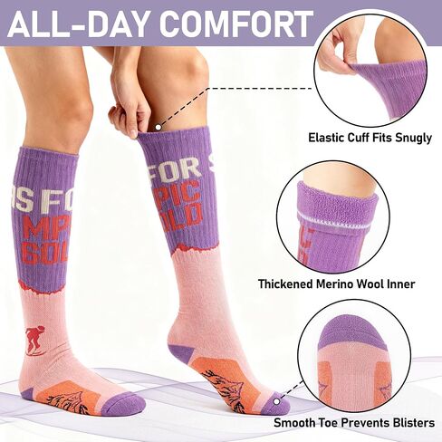 Merino Wool Ski Socks Thermal Knee High Warm Winter Socks Stylish Funny for Skiing Snowboarding Unisex in Kuwait